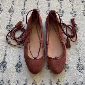Madewell maroon suede lace-up flats
